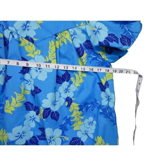 VTG Lava Hut Hawaiian Dress Size Small Blue Hibiscus Ruffle MuuMuu Aloha Luau - Picture 9 of 10